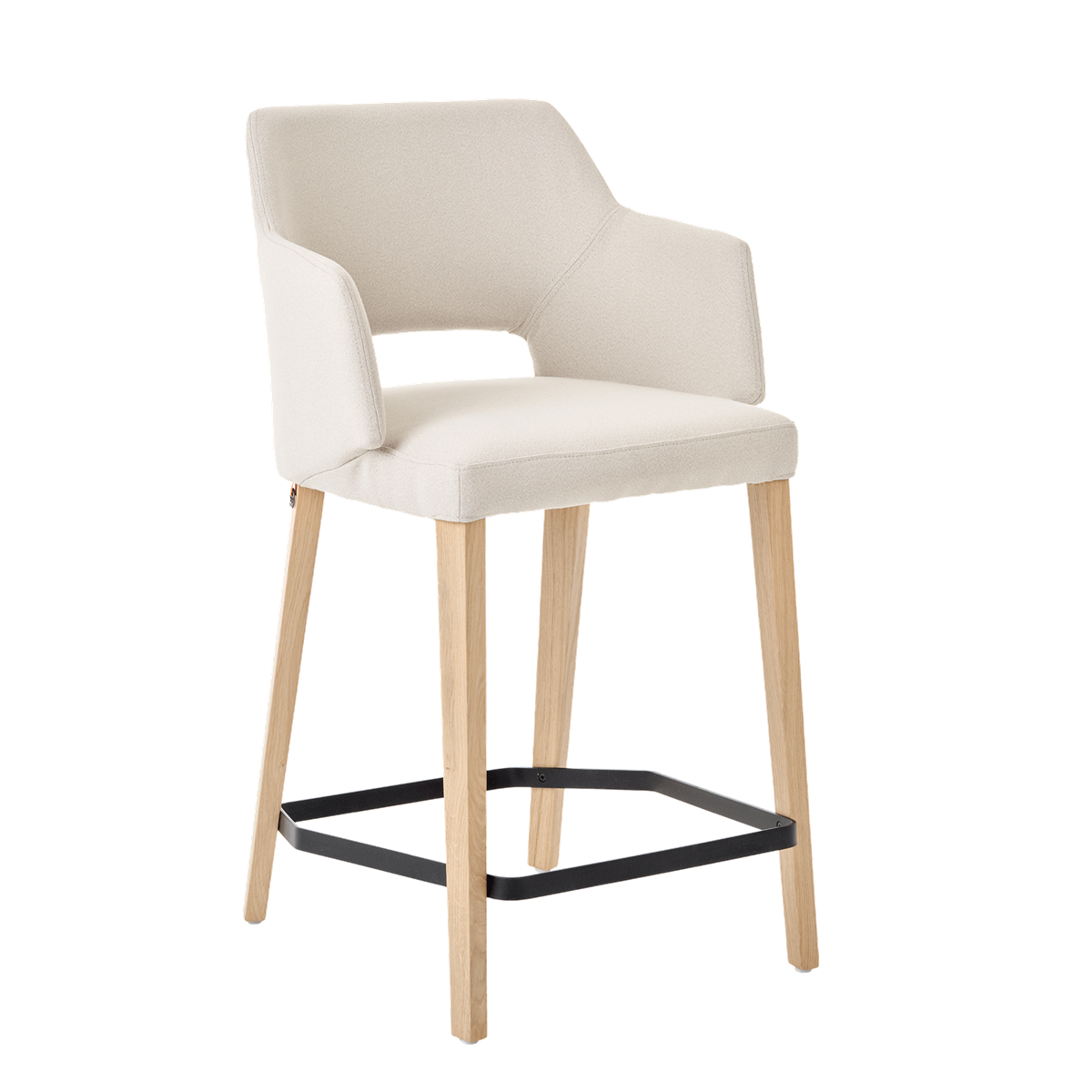 Chaise hauteur plan de travail avec accoudoirs et pieds bois