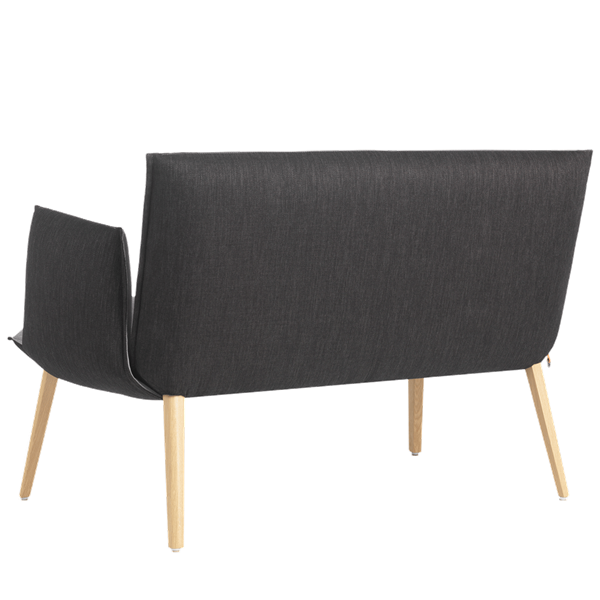 Fauteuil deux places, hauteur lounge avec pieds bois, bicolore