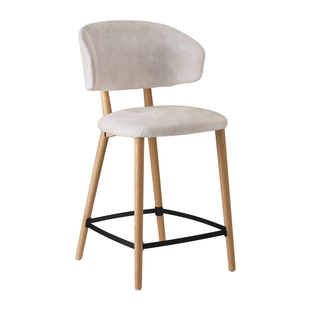 Chaise hauteur plan de travail avec accoudoirs et pieds bois