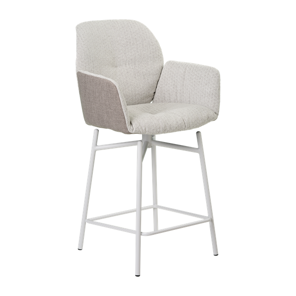 Chaise hauteur plan de travail avec accoudoirs et pieds bois, bicolore
