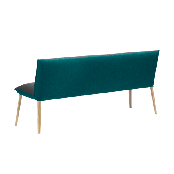 Banc trois places, hauteur salle à manger avec pieds bois, bicolore