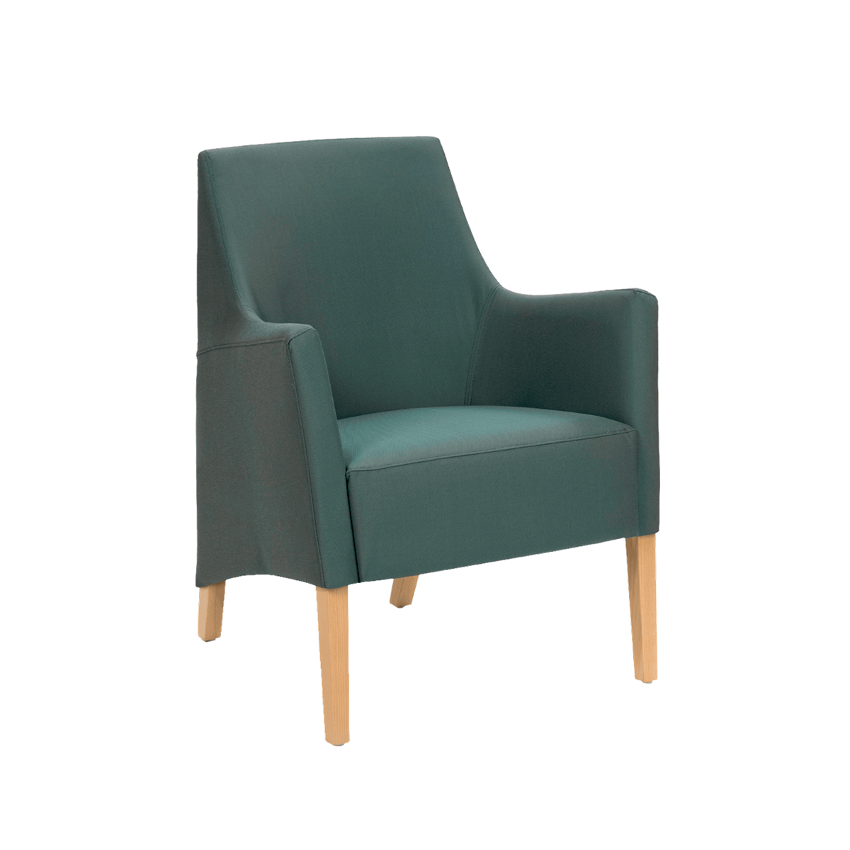 Fauteuil avec dossier bas et pieds bois