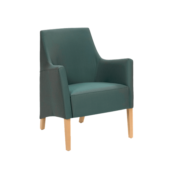 Fauteuil avec dossier bas et pieds bois