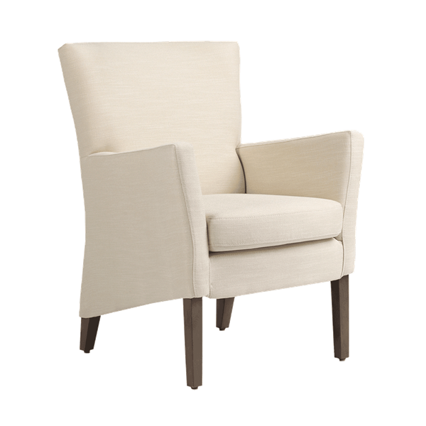 Fauteuil avec dossier bas et pieds bois