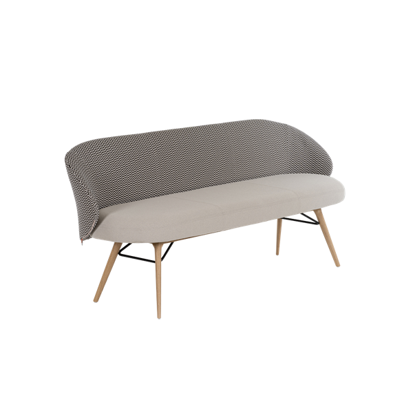 Banc trois places, hauteur salle à manger avec pieds bois et housse amovible, bicolore