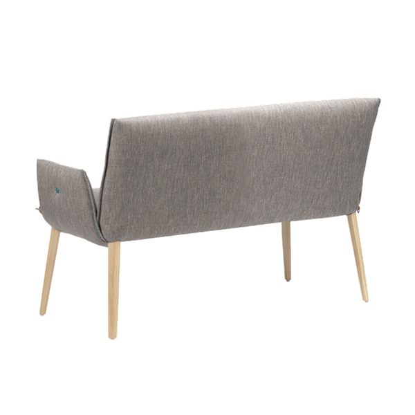 Banc deux places, hauteur salle à manger avec pieds bois