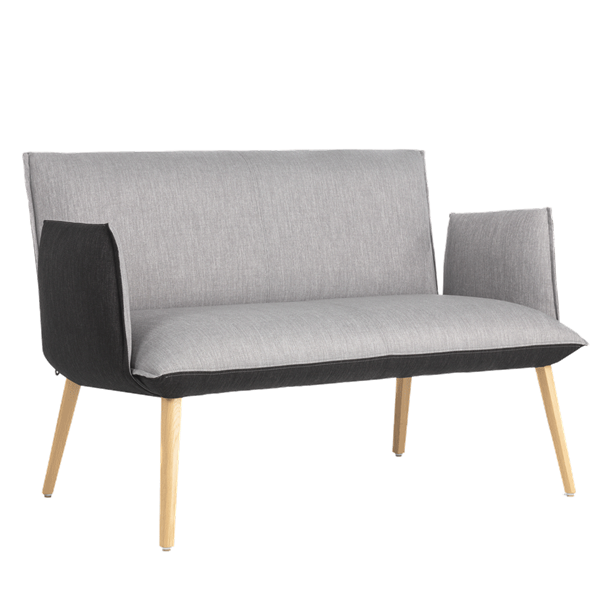 Fauteuil deux places, hauteur lounge avec pieds bois, bicolore