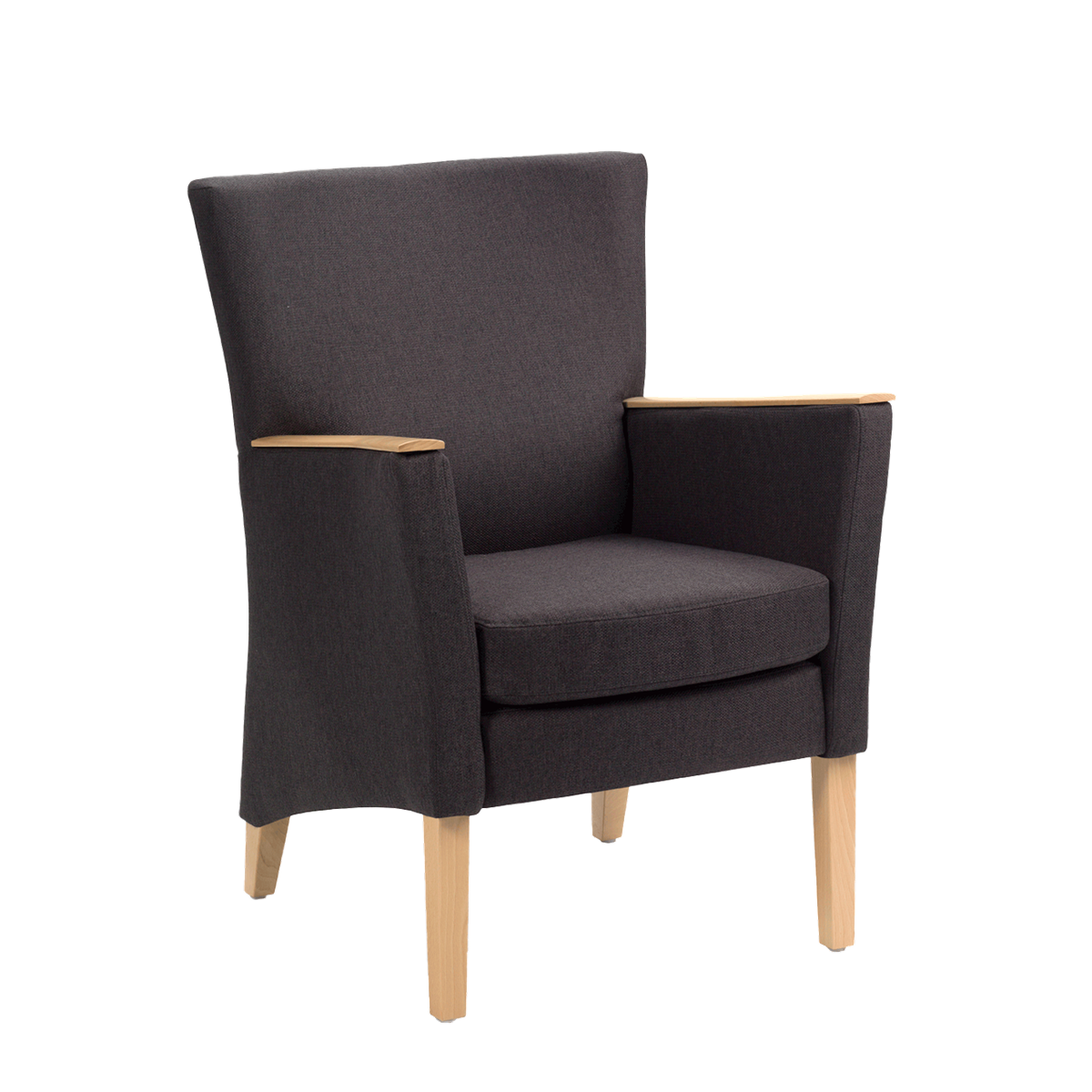 Fauteuil avec dossier bas et pieds bois