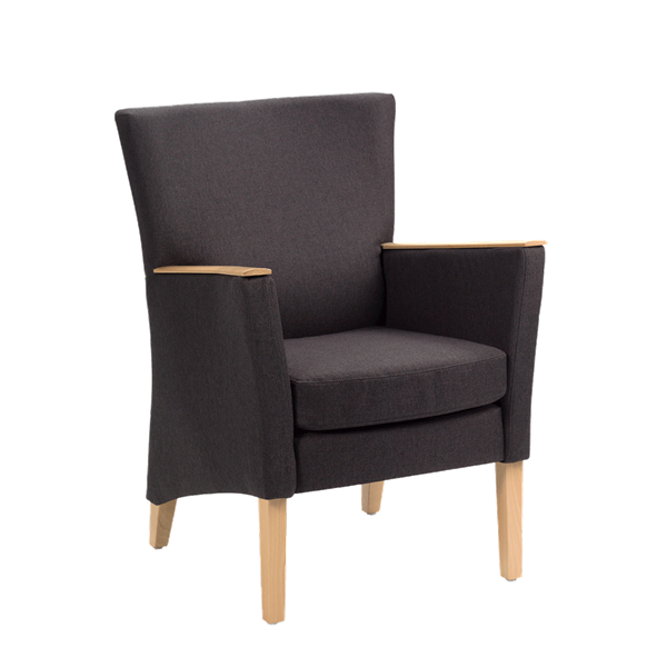 Fauteuil avec dossier bas et pieds bois