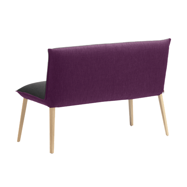 Banc deux places, hauteur salle à manger avec pieds bois, bicolore
