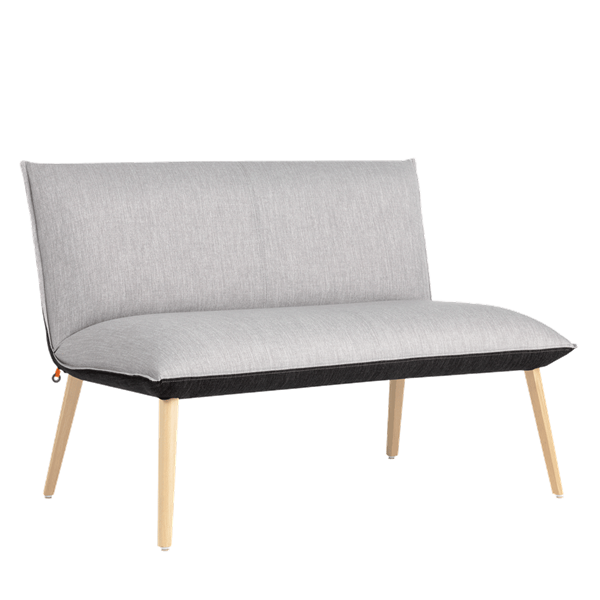 Fauteuil deux places, hauteur lounge avec pieds bois, bicolore