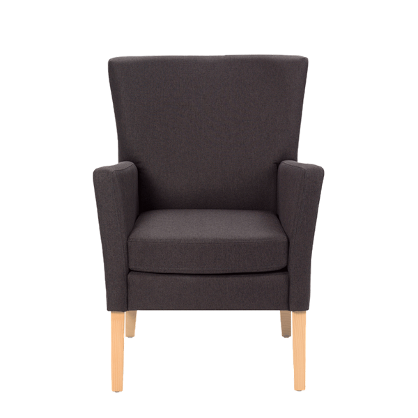 Fauteuil avec dossier bas et pieds bois