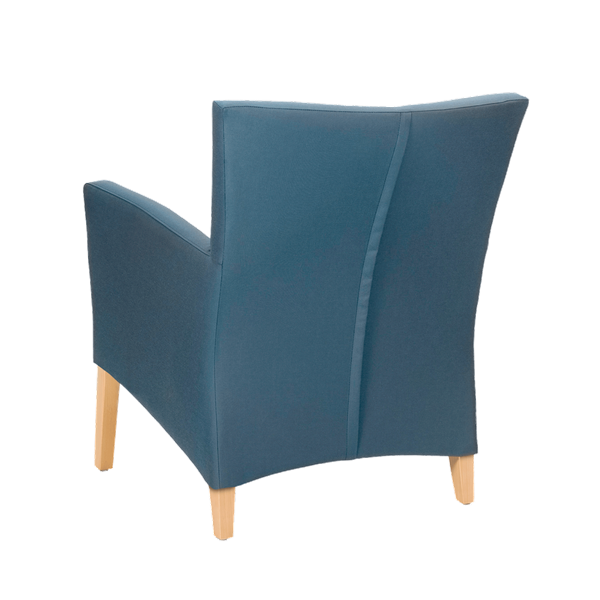 Fauteuil avec dossier bas et pieds bois