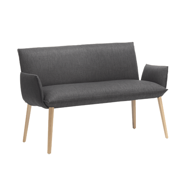 Banc deux places, hauteur salle à manger avec pieds bois