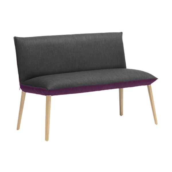 Banc deux places, hauteur salle à manger avec pieds bois, bicolore
