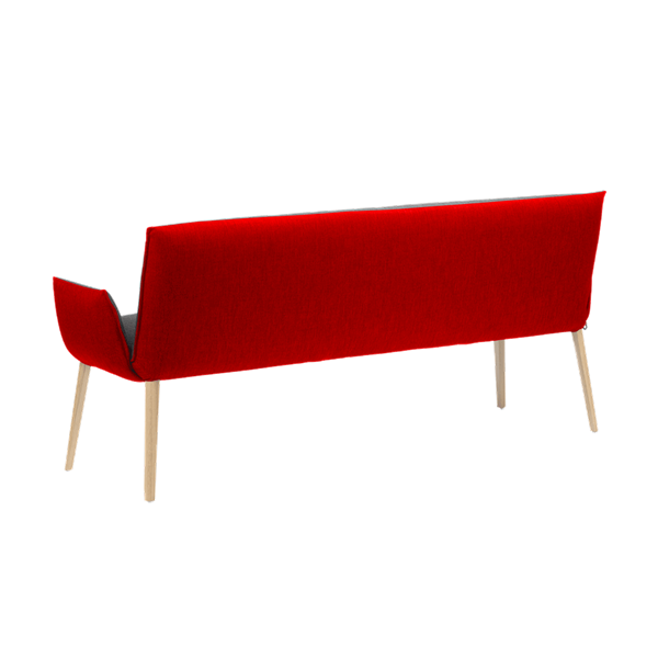 Banc trois places, hauteur salle à manger avec pieds bois, bicolore