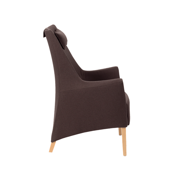 Fauteuil avec dossier haut et pieds bois