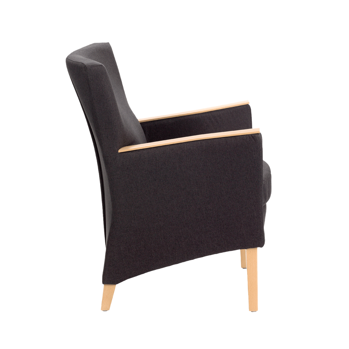 Fauteuil avec dossier bas et pieds bois