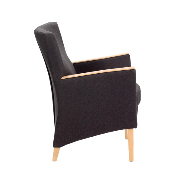 Fauteuil avec dossier bas et pieds bois