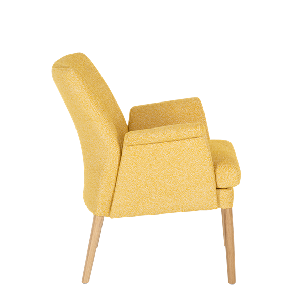 Fauteuil avec dossier bas et pieds bois