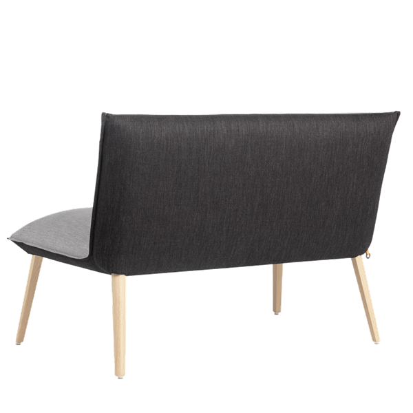 Fauteuil deux places, hauteur lounge avec pieds bois, bicolore