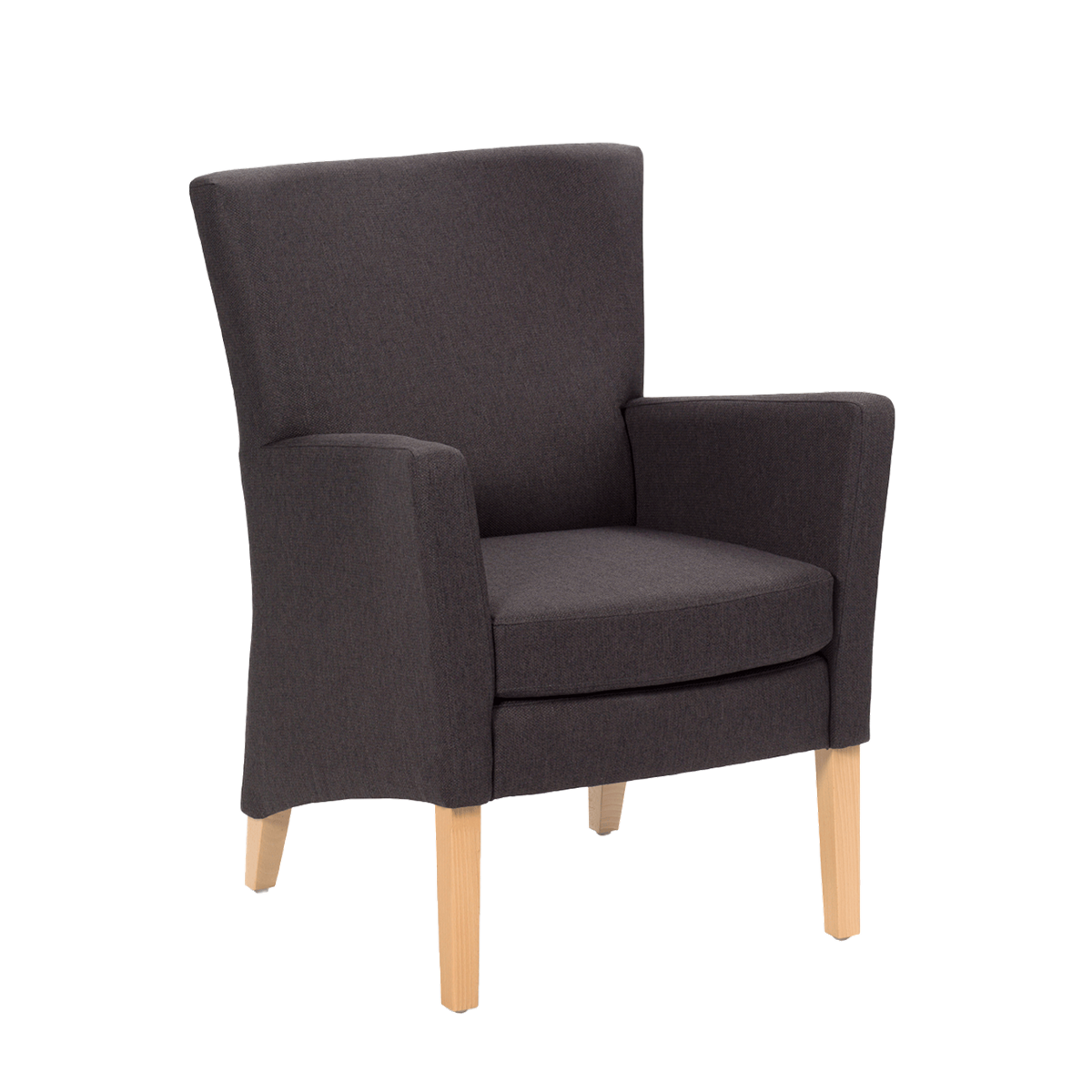Fauteuil avec dossier bas et pieds bois