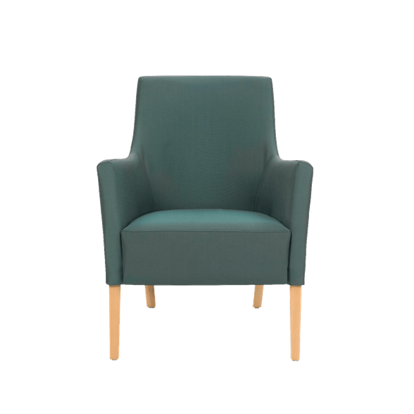 Fauteuil avec dossier bas et pieds bois