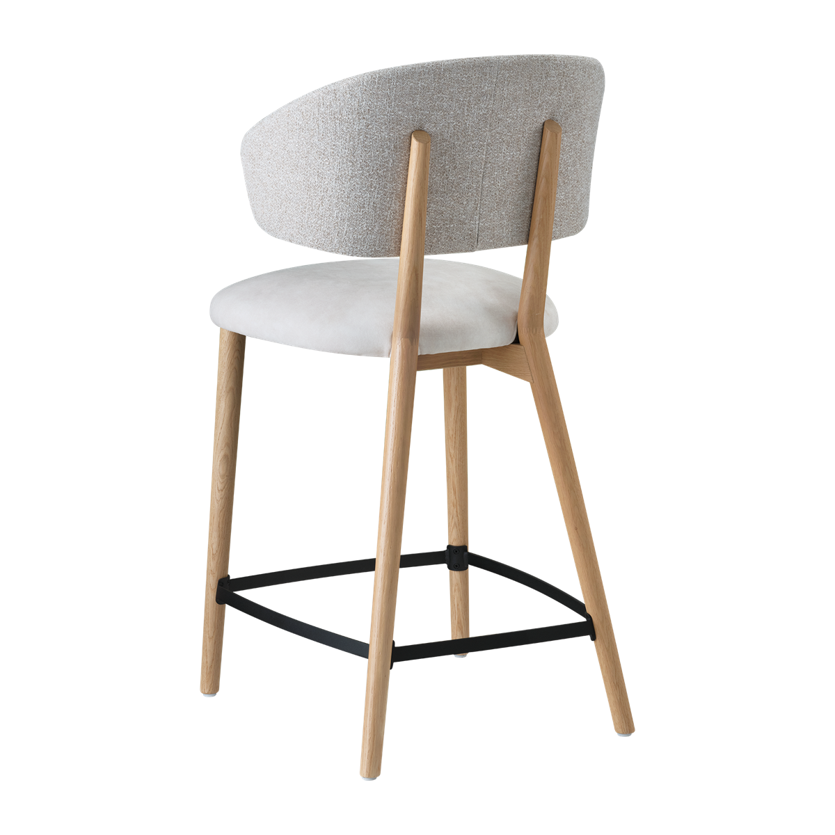 Chaise hauteur plan de travail avec accoudoirs et pieds bois, bicolore