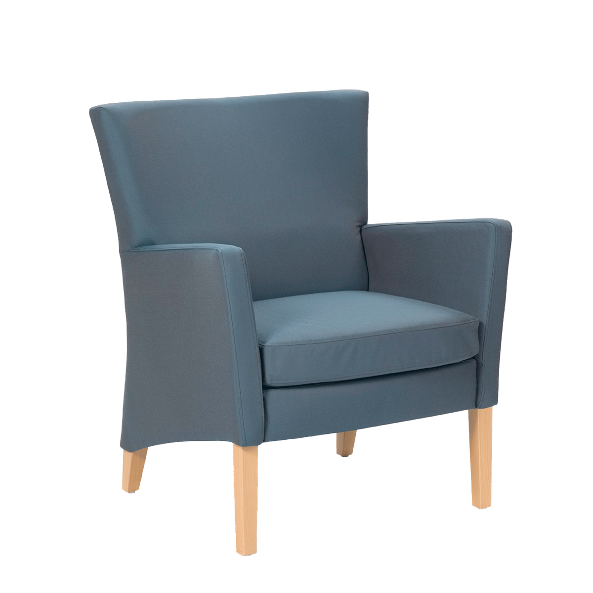 Fauteuil avec dossier bas et pieds bois