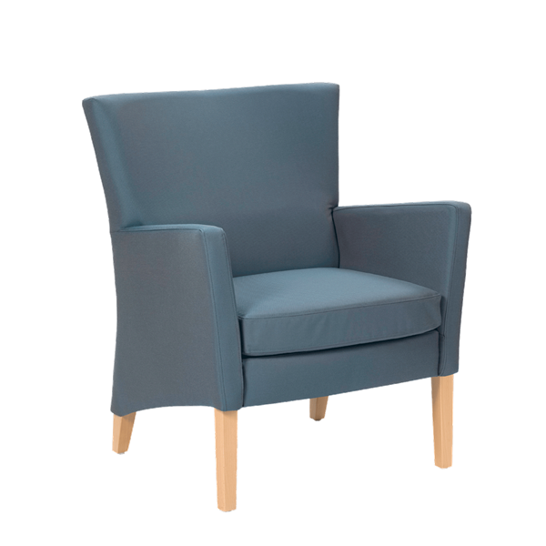 Fauteuil avec dossier bas et pieds bois