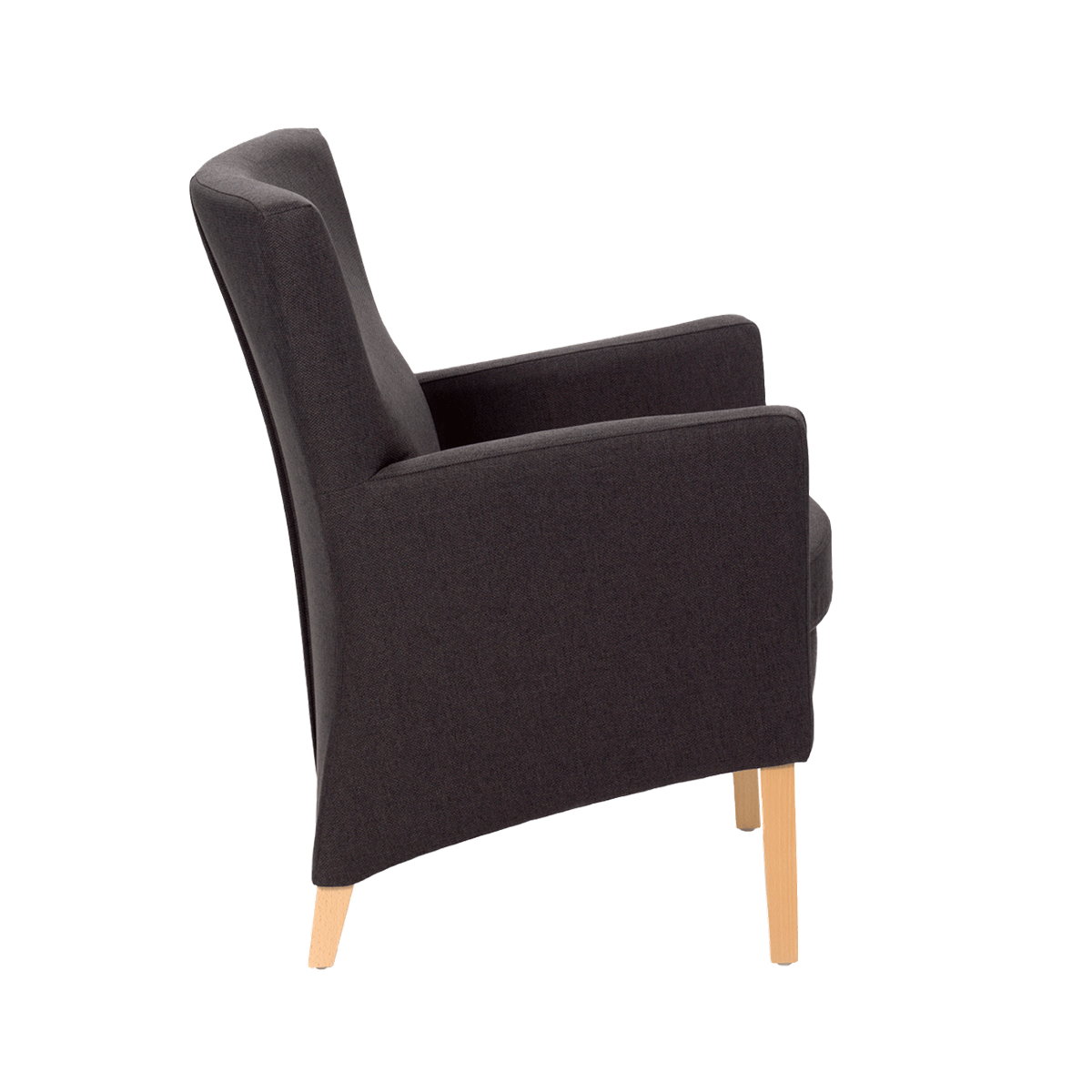 Fauteuil avec dossier bas et pieds bois