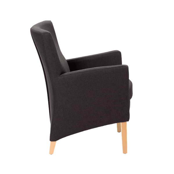 Fauteuil avec dossier bas et pieds bois