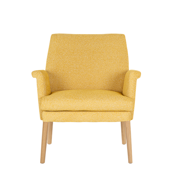 Fauteuil avec dossier bas et pieds bois