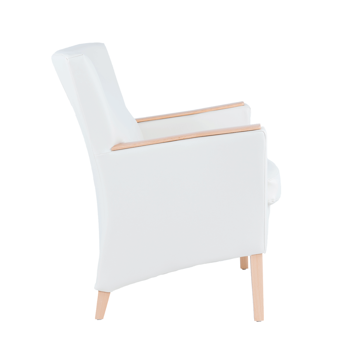 Fauteuil avec dossier bas et pieds bois
