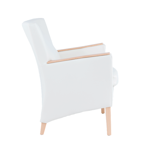 Fauteuil avec dossier bas et pieds bois