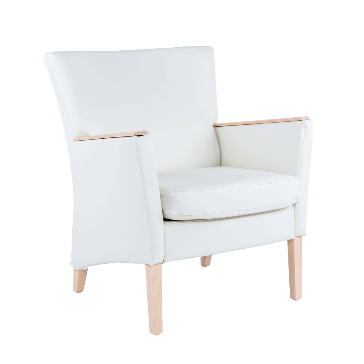 Fauteuil avec dossier bas et pieds bois