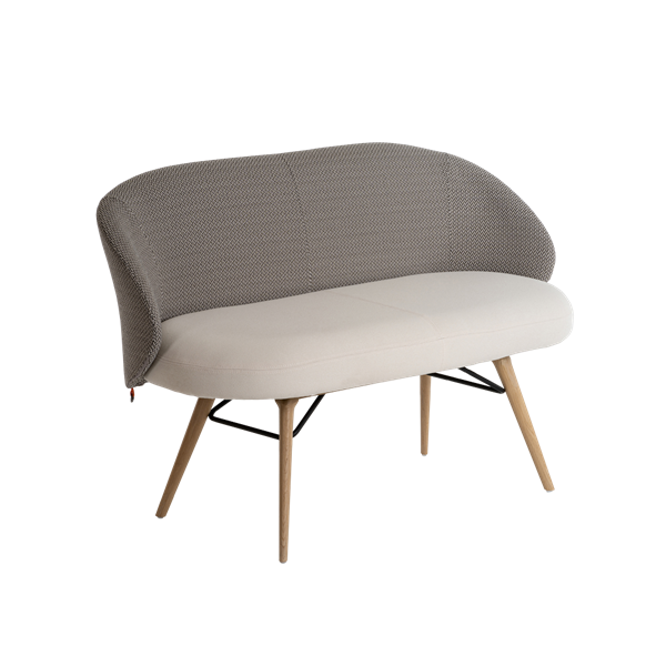 Banc deux places, hauteur salle à manger avec pieds bois et housse amovible, bicolore