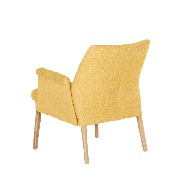 Fauteuil avec dossier bas et pieds bois