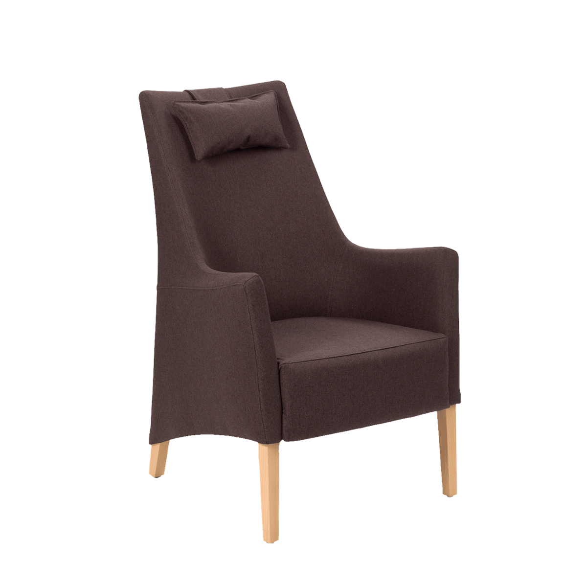 Fauteuil avec dossier haut et pieds bois