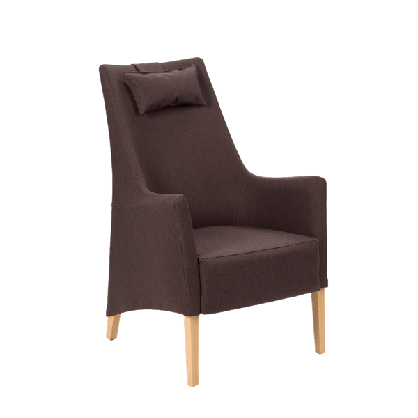Fauteuil avec dossier haut et pieds bois