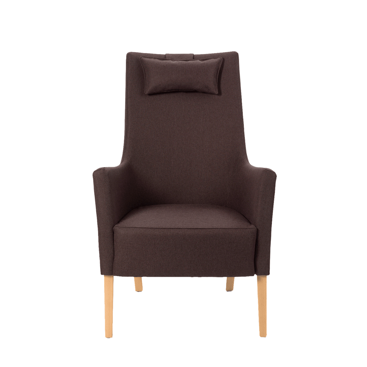 Fauteuil avec dossier haut et pieds bois