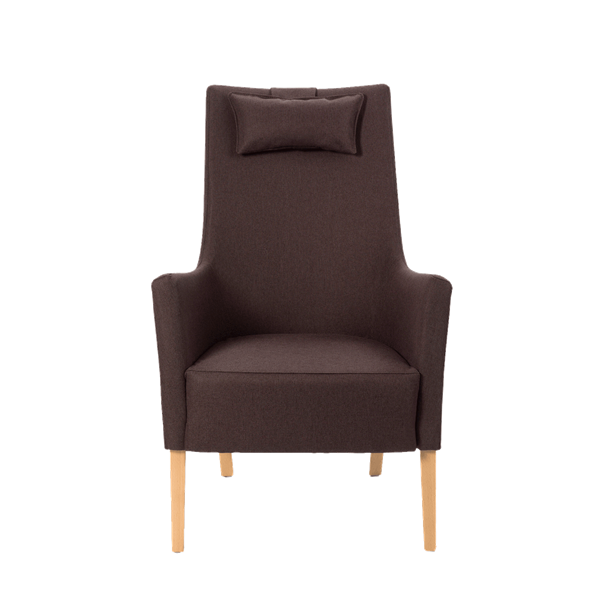 Fauteuil avec dossier haut et pieds bois