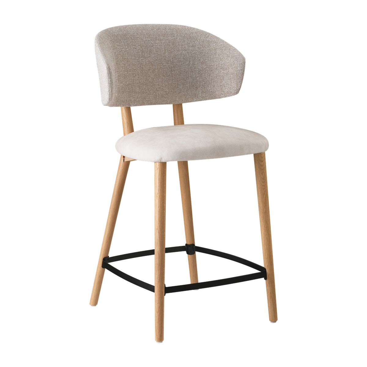 Chaise hauteur plan de travail avec accoudoirs et pieds bois, bicolore