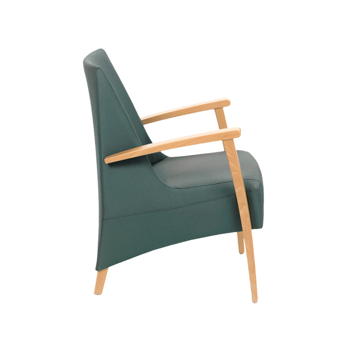 Fauteuil avec dossier bas et pieds bois