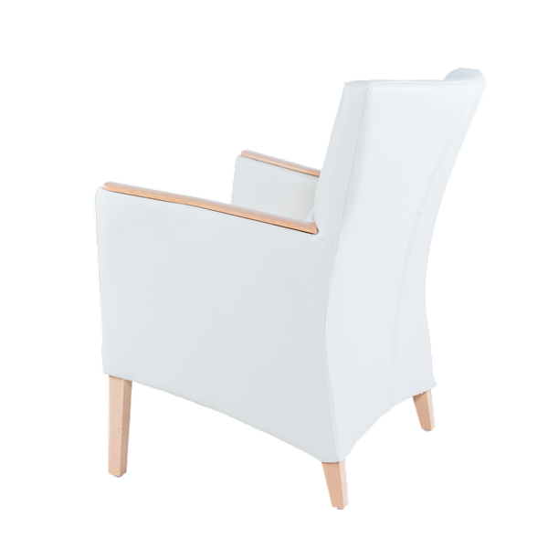 Fauteuil avec dossier bas et pieds bois