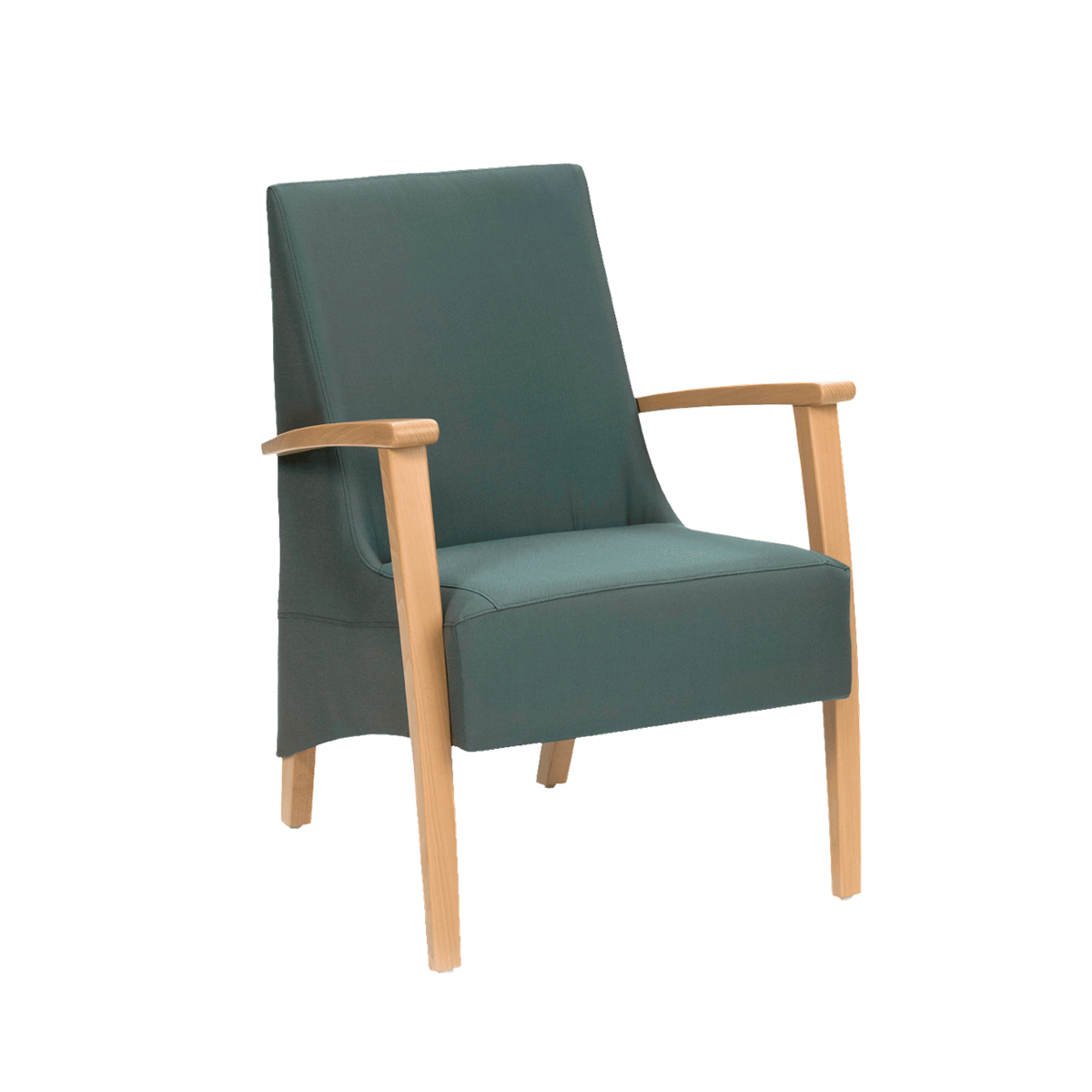Fauteuil avec dossier bas et pieds bois