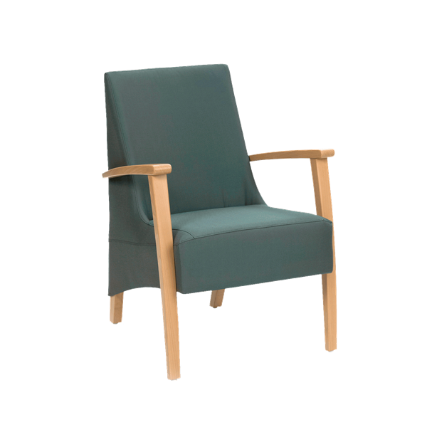 Fauteuil avec dossier bas et pieds bois