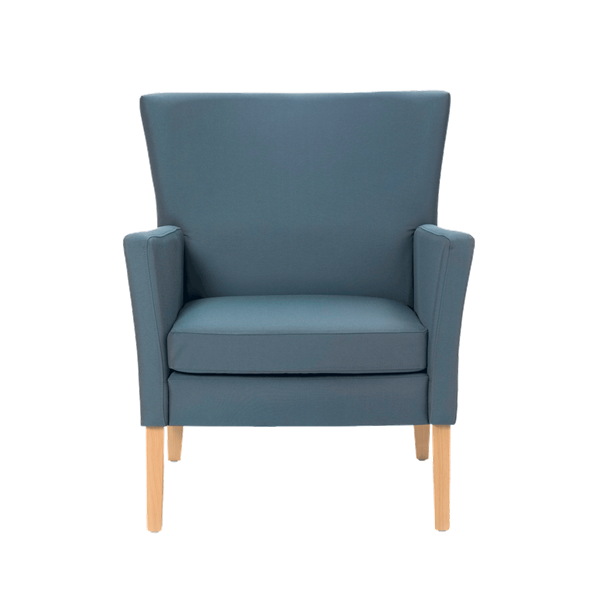 Fauteuil avec dossier bas et pieds bois