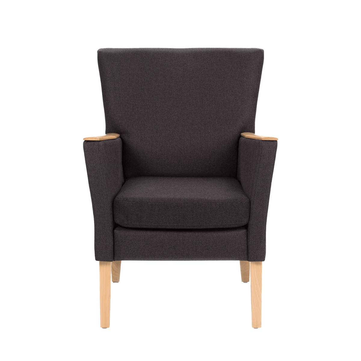 Fauteuil avec dossier bas et pieds bois