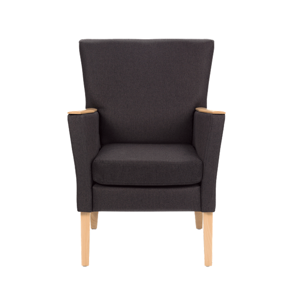 Fauteuil avec dossier bas et pieds bois